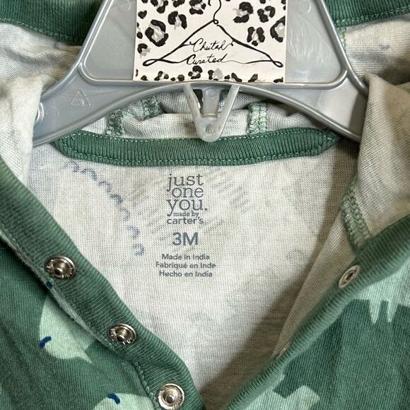 5 for $25🔥Carter's Green Dinosaur Hooded Shorts Romper Boys 3 Months - Picture 2 of 5